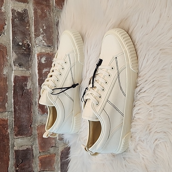 NWT Zara Canvas Low Top Ecru Trainers, Size 10 - Picture 11 of 17